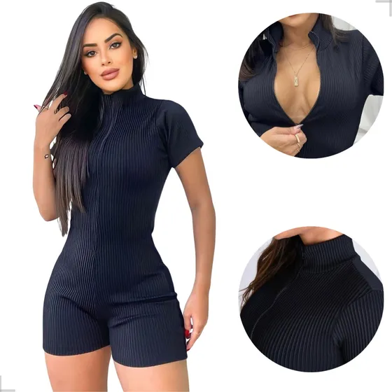 Macaquinho Feminino Virginia Moda Gringa Curto Com Ziper 3d