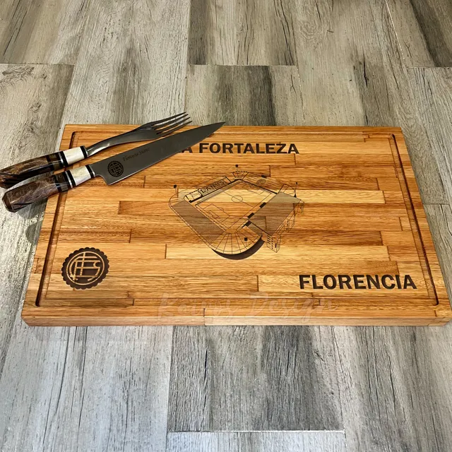 Kit Parrilla Regalo Papá Fútbol Tabla 50x30 Cuchillo Tenedor