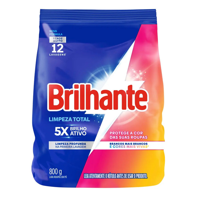 Lava Roupas Em Pó Brilhante Limpeza Total 800 G