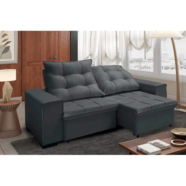 Sofá Retrátil Reclinável Verona Plus 1,50 Velut Hellen Decor Cinza Liso