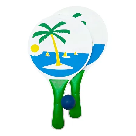 Juego De Playa Set De 2 Paletas Madera Grande C/ Pelota New Color Playa Verde 5067