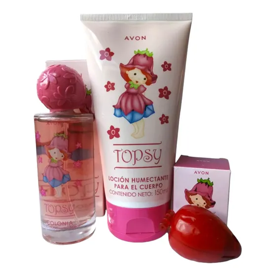 Avon Topsy Colonia Para Niñas Eau De Toilette 50 Ml Locion Humectante Y Brillo Labial De Fresa