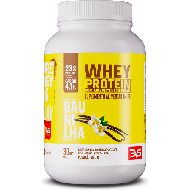 100% Whey Protein Concentrado 900g Sabor: Baunilha - Proteína 100% Pura - 3vs Nutrition 100% Whey Protein Concentrado 900g Sabor: Baunilha - Proteína 100% Pura - 3vs Nutrition