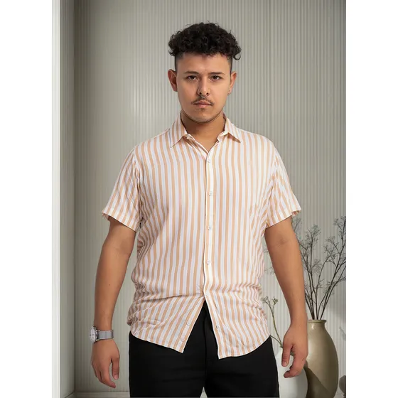 Camisa Manga Corta Viscosa Rayas Floreada Hombre Caballero