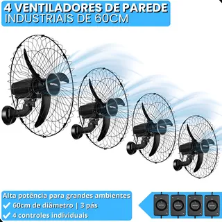 Kit 4 Ventiladores De Parede 60cm 3 Pas Para Academia Igreja Kit 4 Ventiladores De Parede 60cm 3 Pas Para Academia Igreja