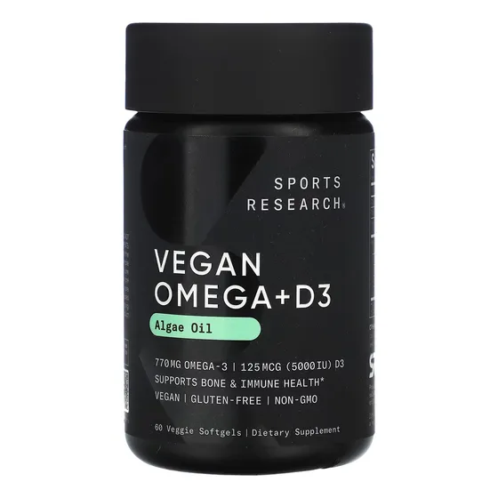 Vegan Omega 3 + Vitamin D3 60 Cap Sports Research Sin Sabor
