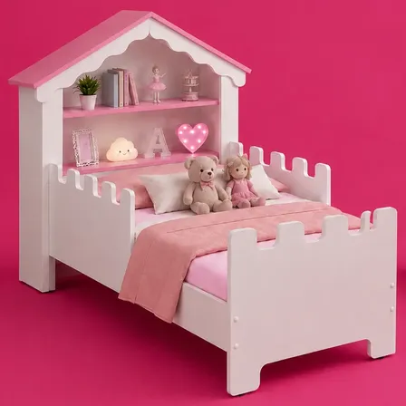 Cama Infantil Magia Com Colchão Princesa Castelo Casinha Inf Rosa Castelo Princesa Com Grade Incluso Colchao