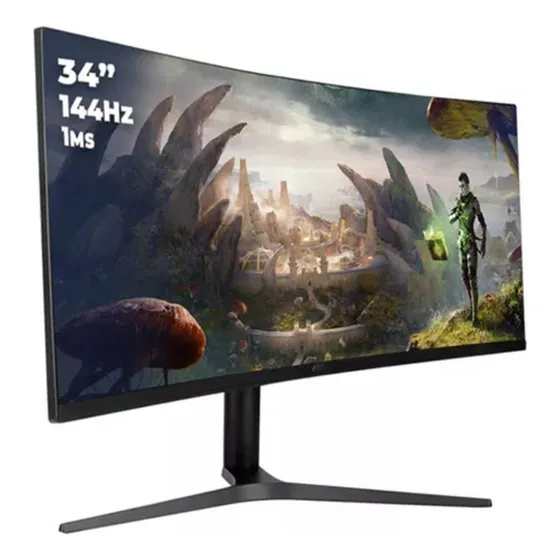Monitor Gamer 34 Curvo Pc 144hz Ultra Wide Luz Led Colorida Cor Preto 127/220v