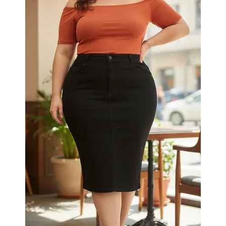 Saia Jeans Feminina Plus Size Com Elastano Cintura Alta