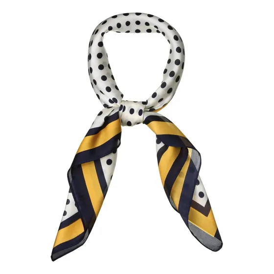 Pañuelo Cuadrado Mujer De Lunares Bufanda De Cuello 70x70cm Color Navy Blue Yellow Diseño De La Tela Polka Dots