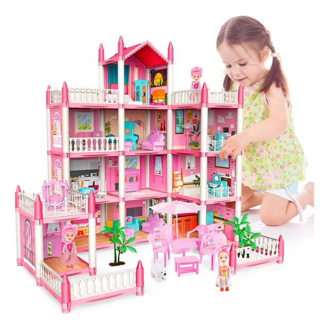 Casita Casa De Muñecas Con Muebles Castillo Diy Juguete juego interactivo con muebles y muñecas