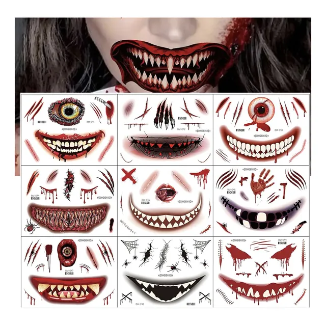 Face Tattoo Temporal Facial Terror Disfraz Fiesta Real Face