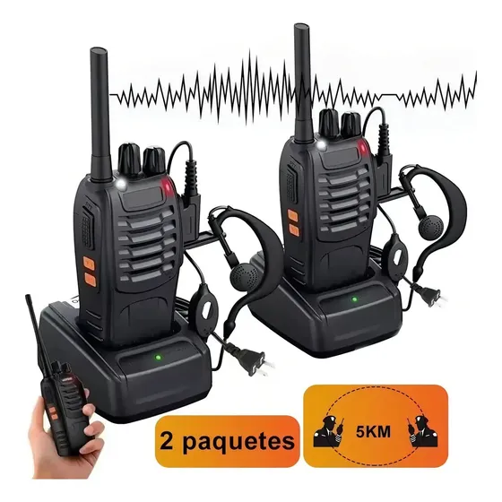 2 Pack Radios Walkie Talkie BF-888S Recargable,Con Manos Libres Color Negro Baofeng