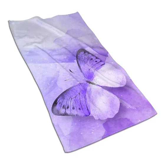 Toalla Mano Mariposa Purpura Acuarela Para Baño Arte Tinte X