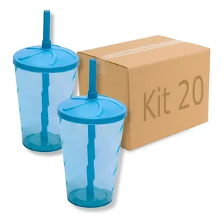Kit 20 Copos Twister 300ml Liso Com Tampa E Canudo Atacado