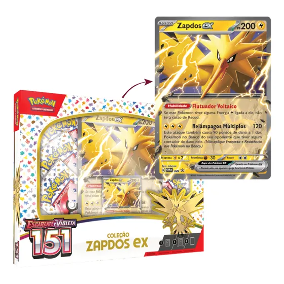 Cartas Pokémon Box Coleção Especial 151 Zapdos Ex Copag