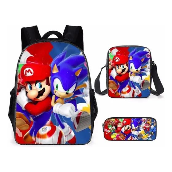 Bolso Escolar Diseño Mario Bross Set De 3 Pzas
