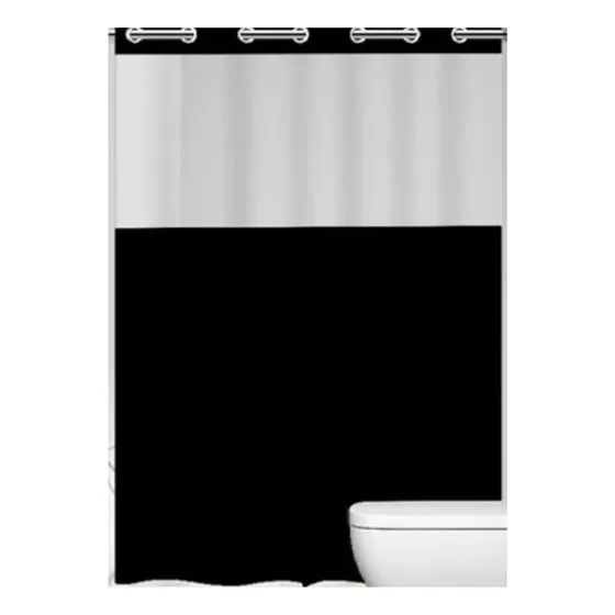 Cortina Em Pvc Para Box Antimofo Com Ilhós 1,38x1,98 Cor Preto Com Visor Incolor