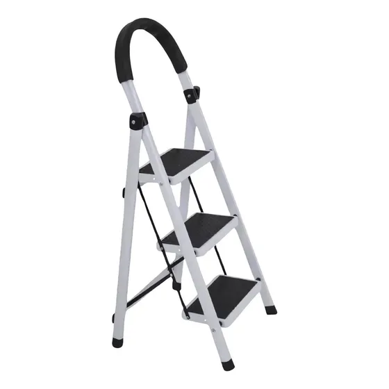 Escalera De Aluminio Tijera 3 Escalones Antideslizante Color Blanco y Negro