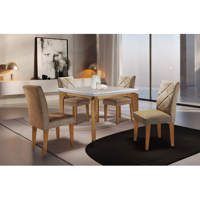 Conjunto Mesa 120cm Canto Reto Dublin E 4 Cadeiras Irlanda Conjunto Mesa 120cm Canto Reto Dublin E 4 Cadeiras Irlanda