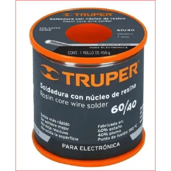 Rollo Estaño Truppe 76mts  60/40 1mm Nucleo De Resina 450grs