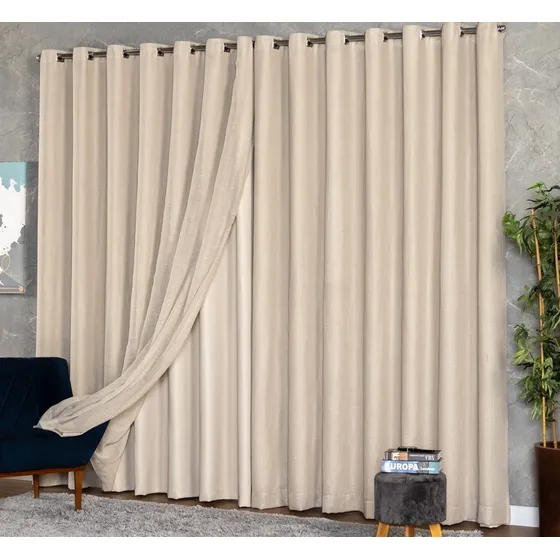 Cortina Grande Com Tecido Blackout Voil Linho 3m X 2,50 Luxo