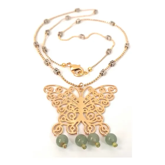 Dije Mariposa Dorada + Aventurina + Cadena Goldfilled Único