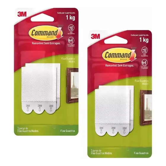 Kit Adesivo Fixa Quadros Velcro 3m Command Até 1kg 6 Pares