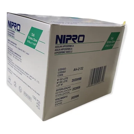 Aguja HiPodérmica Nipro 21gx32mm (1 1/4 ) Verde Caja 100u