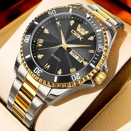 Opk Relógio Masculino De Quartzo À Prova D'água 8171 Prateado Dourado Preto