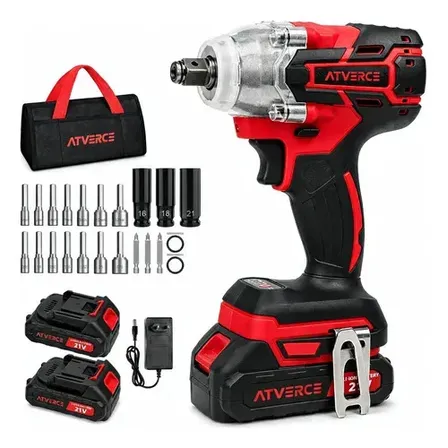 Chave de Impacto Atverce Sem Escovas, a Bateria, com 300 Nm de Torque e Maleta de Soquetes