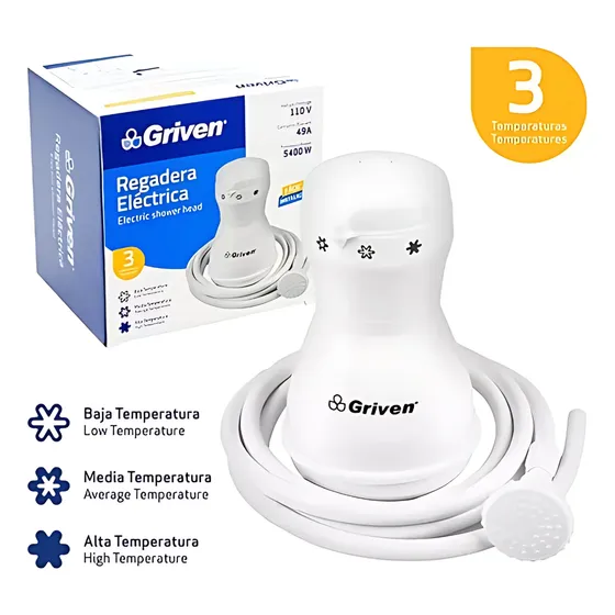 Ducha Regadera Eléctrica 3 Temp Tipo Corona 5400w Griven Gs