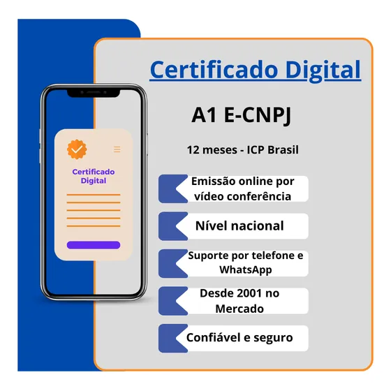 Certificado Digital E-cnpj A1 12 Meses Para Emissor De Notas