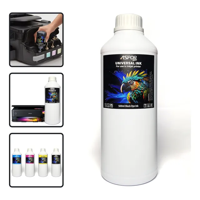 Tinta Universal Aspor 500ml Dye Todas Las Impresoras Universal Premium Color Negro Botella De Tinta De 1 Litro Con Sello De Seguridad De Colores Vibrantes