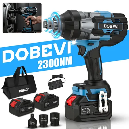 Chave De Impacto Dobevi 2300Nm Brushless Encaixe 3/4 Polegada Sem Fio Com 2 Baterias Lítio Alta Potência Para Oficina Mecânica Caminhões Veículos Pesados Uso Profissional