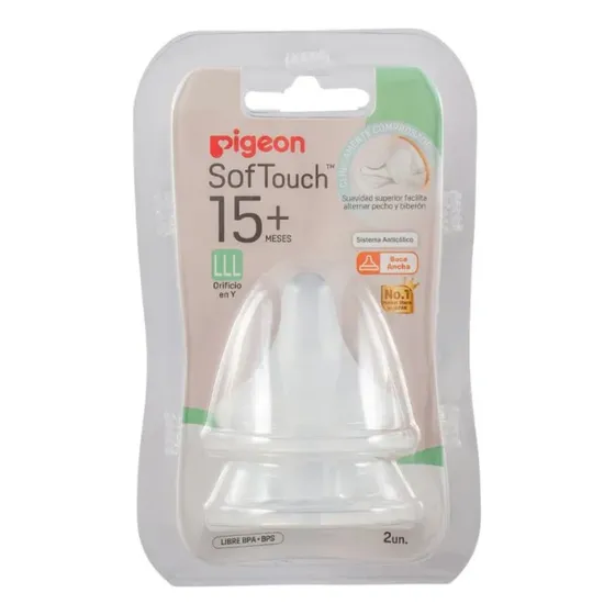 Tetina Boca Ancha Softouch Pigeon Lll 15 Meses+, 2 Unidades