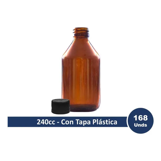 Envase Frasco Farmacia Vidrio Ámbar 240cc Con Tapa Plástica