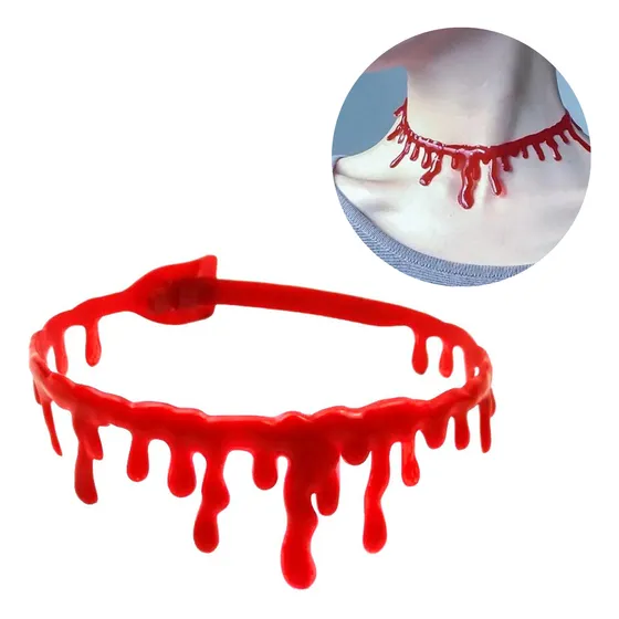 Colar Gotas De Sangue Escorrendo Vampiro Halloween Carnaval Cor Vermelho