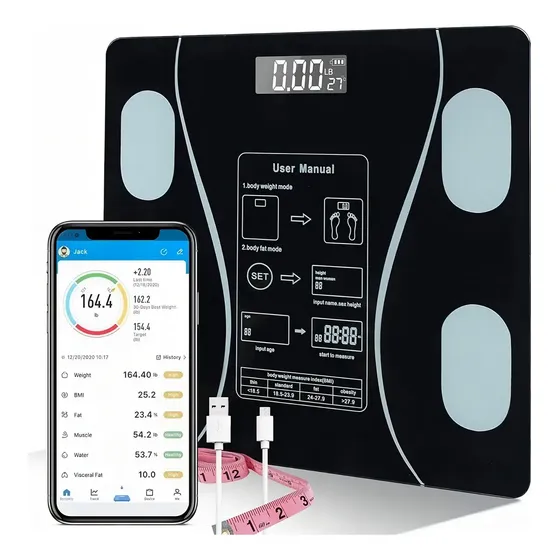Báscula Inteligente Bluetooth Negro Deylinghs Con Medidor IMC Grasa Corporal | Cuotas sin interés