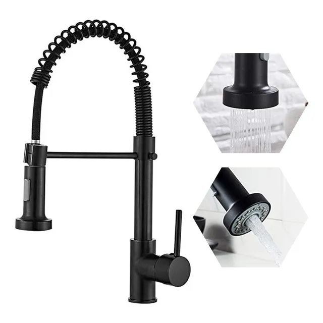 Grifo Llave Alta Monomando Cocina Rociador Flexible Negro