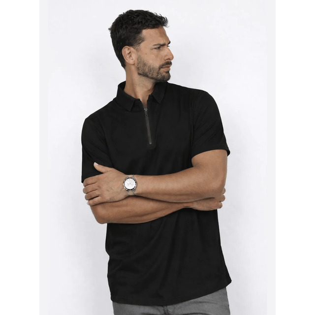Camisa Polo Masculina Dry Fit Tech Costura Laser Meio Zíper Preto Com Zíper G Camisa Polo Masculina Dry Fit Tech Costura Laser Meio Zíper Preto Com Zíper G