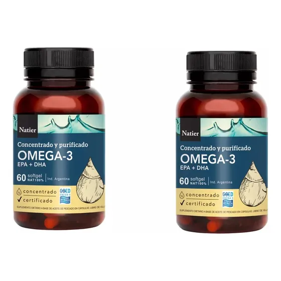 Omega-3  Salud Cardiovascular Natier 60 Cápsulas Pack X2