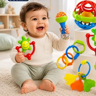 Kit 8 Pcs Chocalho de Bebe Recém Nascido Mordedores Macio Estímulo Sensorial Bri
