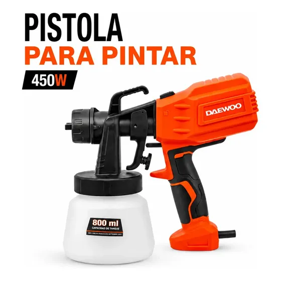 Pistola Para Pintar Daewoo Dwp1828 450w 800ml Con Compresor Color Negro/Naranjo