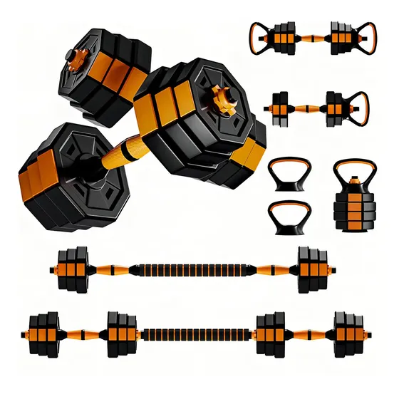 Halteres Kettlebell Design Octogonal Anti-Rolamento Barbell Regulável Até 10kg Joyfox Fitness Cor Laranja