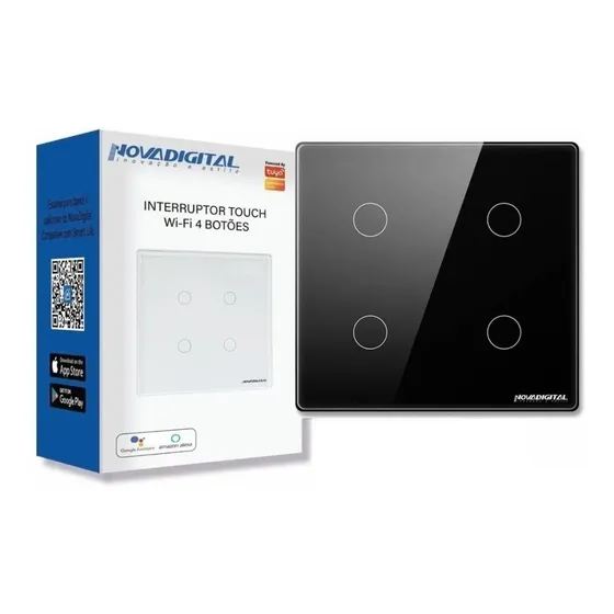 Interruptor Touch Wifi 4 Botões Teclas 4x4 Preto Alexa Novo