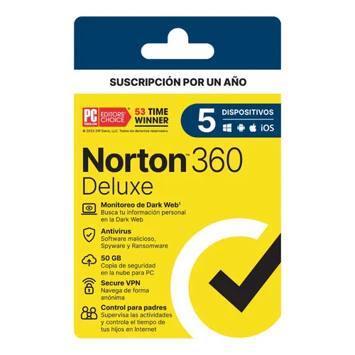 Antivirus Norton 360 Deluxe 5 dispositivos 50gb 1 Año