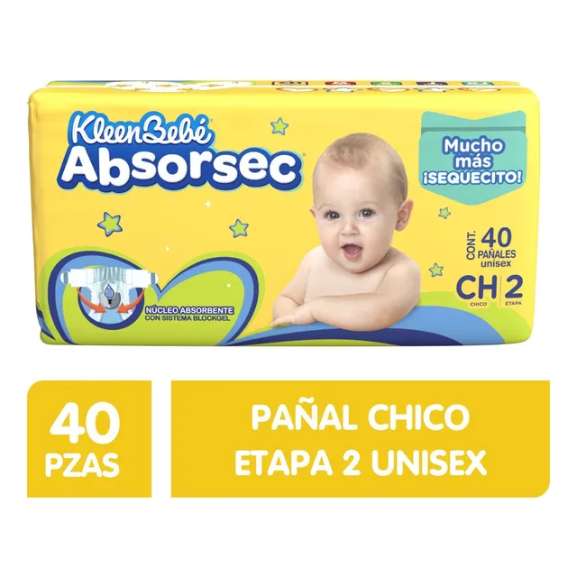 Pañales Kleenbebé Absorsec Etapa 2 Unisex 40 Piezas