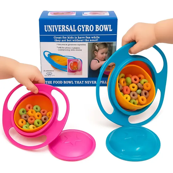 Tazón Antiderrame Rotatorio 360° Baby Kids Para Niños Libre De BPA Rosado