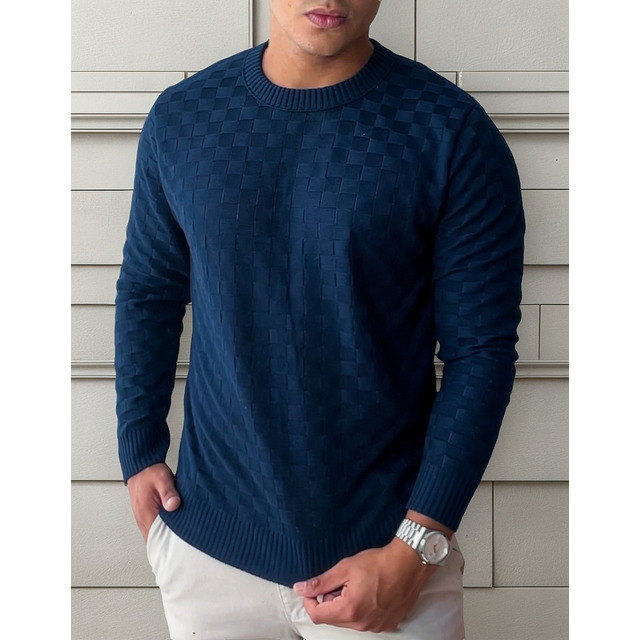 Suéter Masculino Lã Tricot Manga Longa Xadrez Blusa De Frio Suéter Masculino Lã Tricot Manga Longa Xadrez Blusa De Frio
